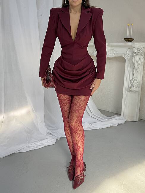 ALINA Mini Elbise 1451- Bordo - 4