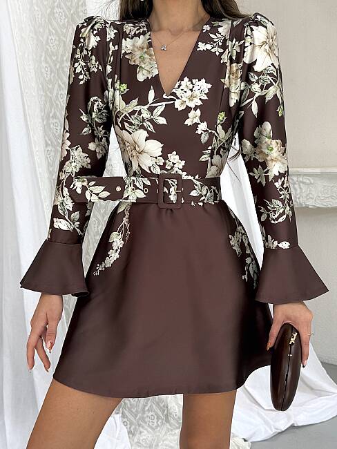 ALONA Mini Elbise 3187 - Acı Kahve - 4