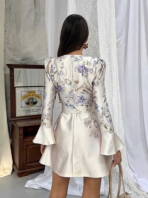 ALONA Mini Elbise 3187 - Bej - 6