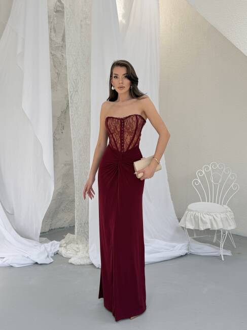CHARLİNE Maxi Elbise 1331 - Bordo - 2
