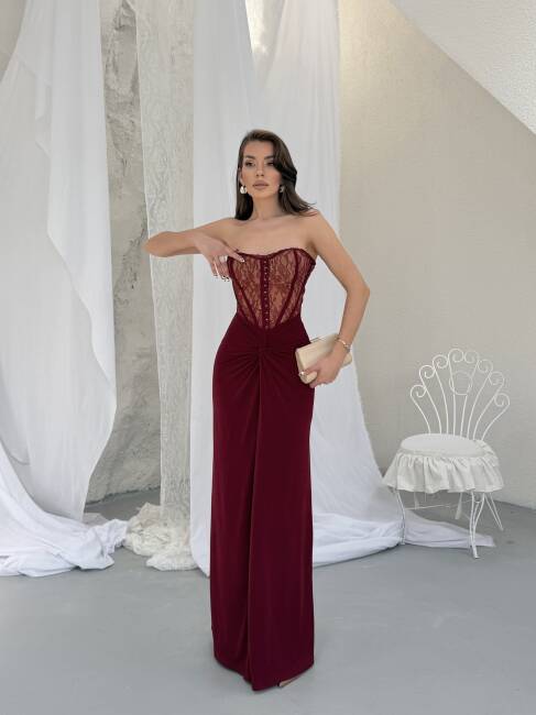 CHARLİNE Maxi Elbise 1331 - Bordo - 3