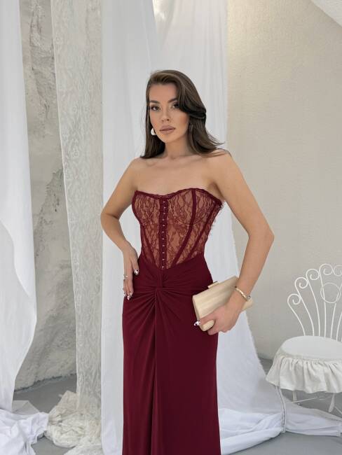 CHARLİNE Maxi Elbise 1331 - Bordo - 4
