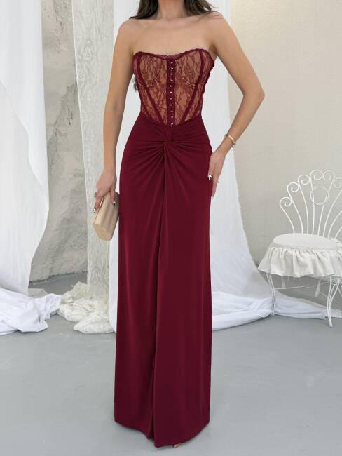 CHARLİNE Maxi Elbise 1331 - Bordo - 5