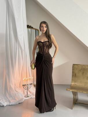 CHARLİNE Maxi Elbise 1331 - Acı Kahve 