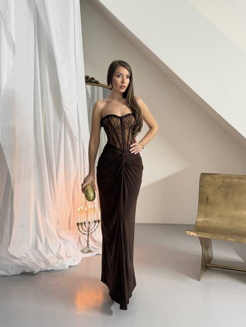 CHARLİNE Maxi Elbise 1331 - Acı Kahve - 2