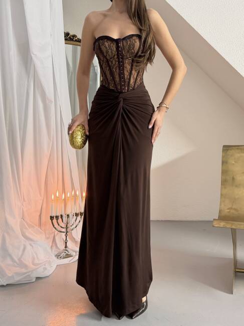CHARLİNE Maxi Elbise 1331 - Acı Kahve - 6