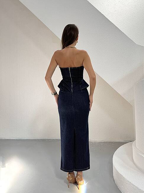 GOLDEN Maxi Elbise 1393 - Lacivert - 6