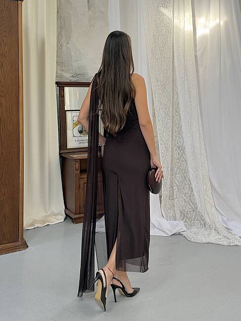 JASMINE Midi Elbise 1442 - Acı Kahve - 6