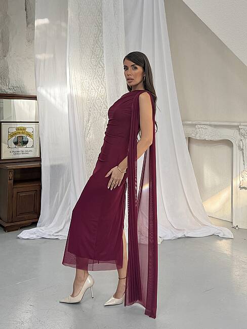 JASMINE Midi Elbise 1442 - Bordo - 2
