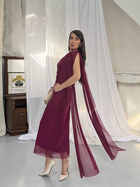 JASMINE Midi Elbise 1442 - Bordo - 3