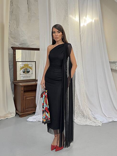 JASMINE Midi Elbise 1442 - Siyah - 1