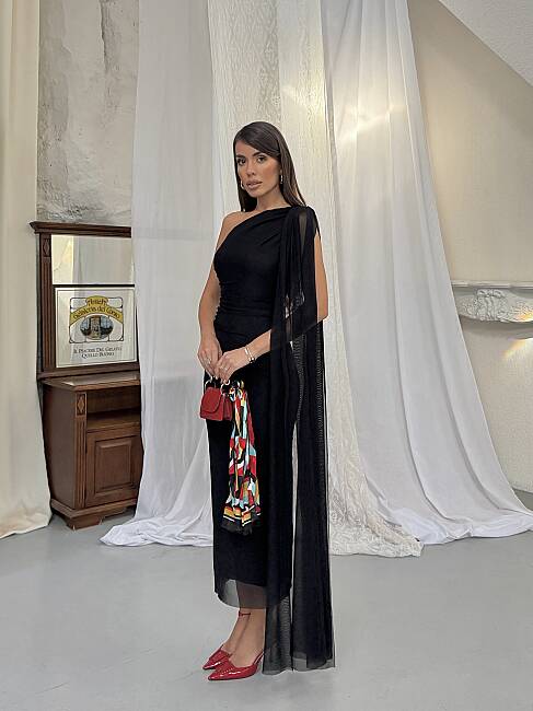 JASMINE Midi Elbise 1442 - Siyah - 4