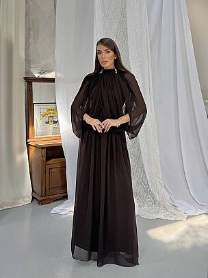 KAURIKA Maxi Elbise 3188 - Acı Kahve - MAXMOOR