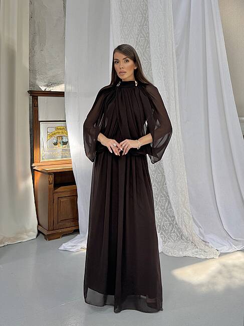 KAURIKA Maxi Elbise 3188 - Acı Kahve - 1