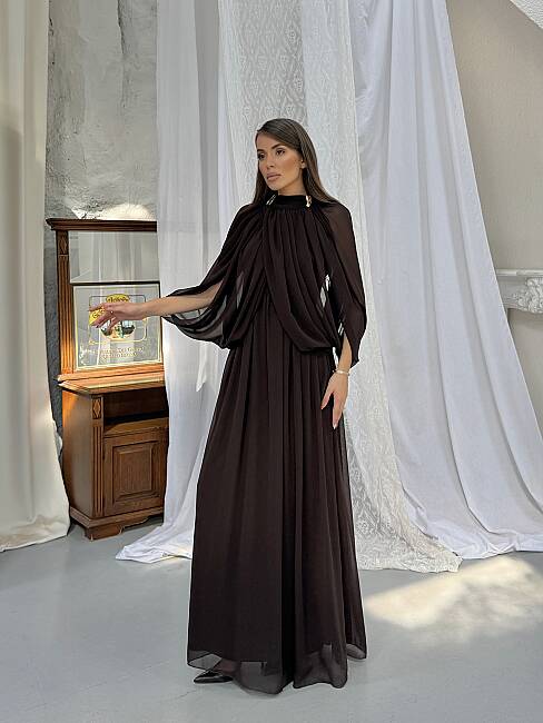 KAURIKA Maxi Elbise 3188 - Acı Kahve - 2
