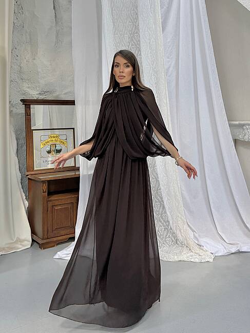 KAURIKA Maxi Elbise 3188 - Acı Kahve - 3