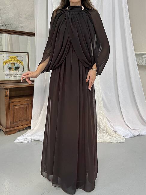 KAURIKA Maxi Elbise 3188 - Acı Kahve - 5