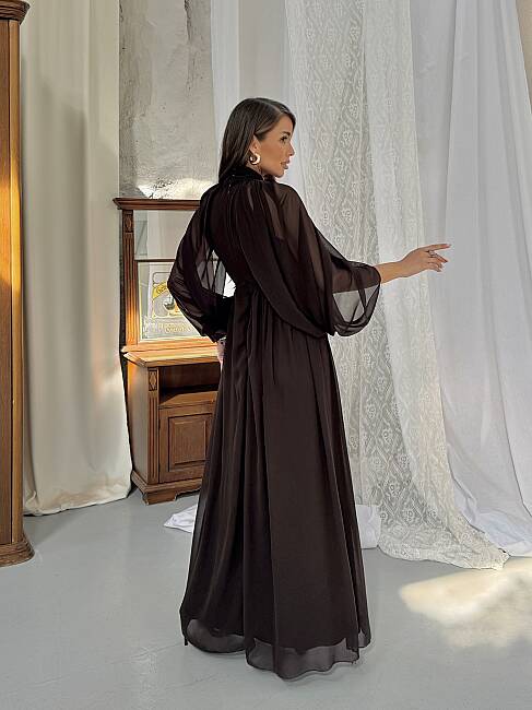 KAURIKA Maxi Elbise 3188 - Acı Kahve - 6