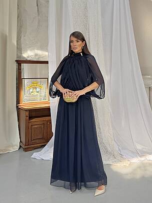 KAURIKA Maxi Elbise 3188 - Lacivert - MAXMOOR