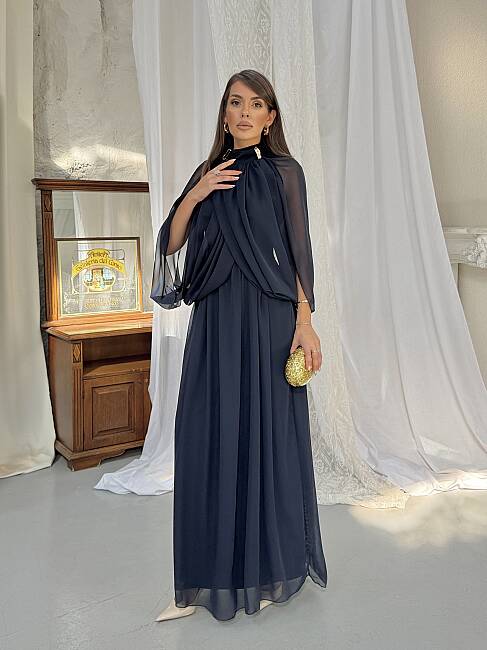 KAURIKA Maxi Elbise 3188 - Lacivert - 4