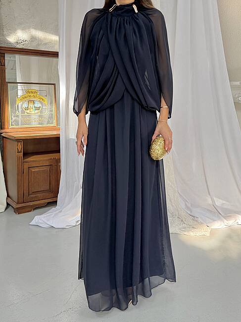 KAURIKA Maxi Elbise 3188 - Lacivert - 5