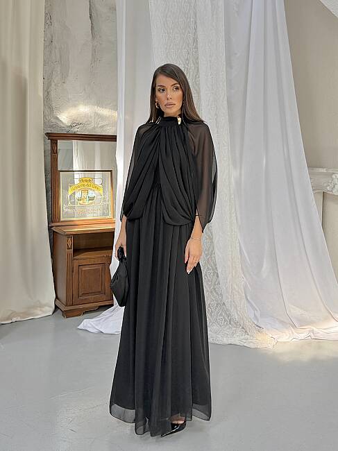 KAURIKA Maxi Elbise 3188 - Siyah - 1