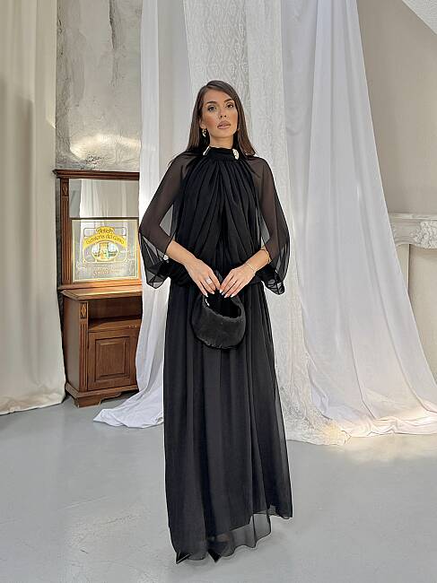 KAURIKA Maxi Elbise 3188 - Siyah - 2