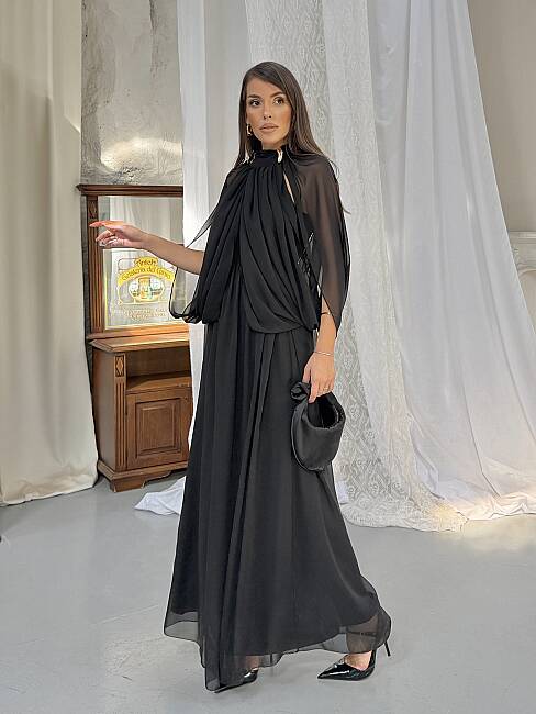 KAURIKA Maxi Elbise 3188 - Siyah - 3