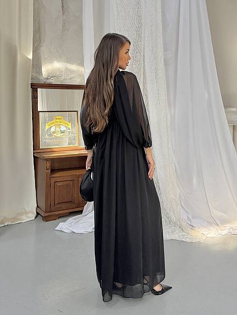 KAURIKA Maxi Elbise 3188 - Siyah - 7