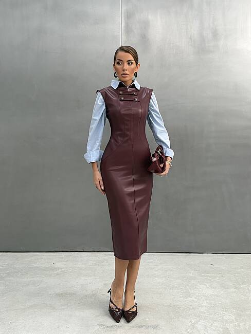 KLARA Midi Elbise 3203 - Bordo - 6