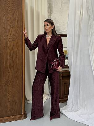 LILIYA Ceket Pantolon Takım 3195 - Bordo - MAXMOOR