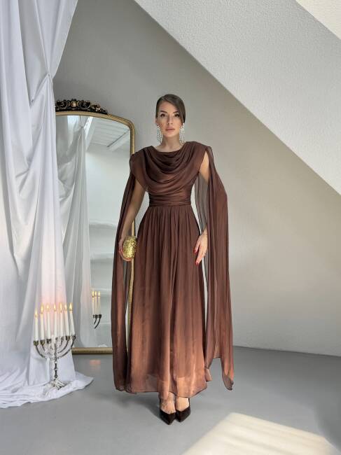 LİNCON Maxi Elbise 3113 - Acı Kahve - 1