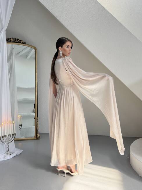 LİNCON Maxi Elbise 3113 - Bej - 4