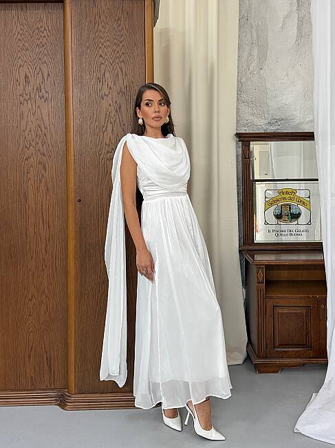 LİNCON Maxi Elbise 3113 - Beyaz - 4
