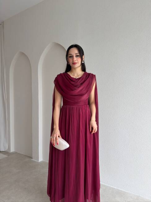 LİNCON Maxi Elbise 3113 - Bordo - 2