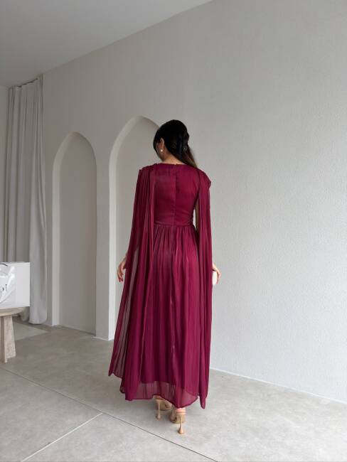 LİNCON Maxi Elbise 3113 - Bordo - 3