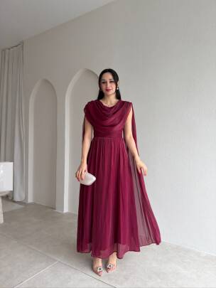 LİNCON Maxi Elbise 3113 - Bordo 