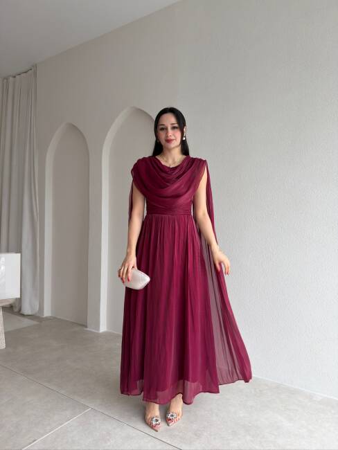 LİNCON Maxi Elbise 3113 - Bordo - 1