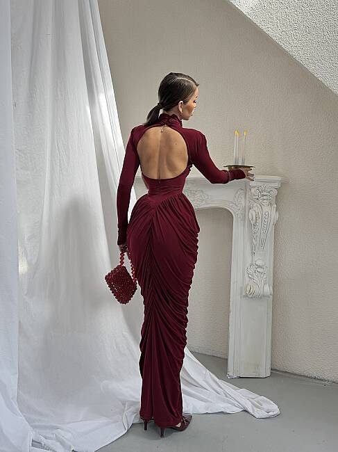 LIORA Maxi Elbise 1450 - Bordo - 2