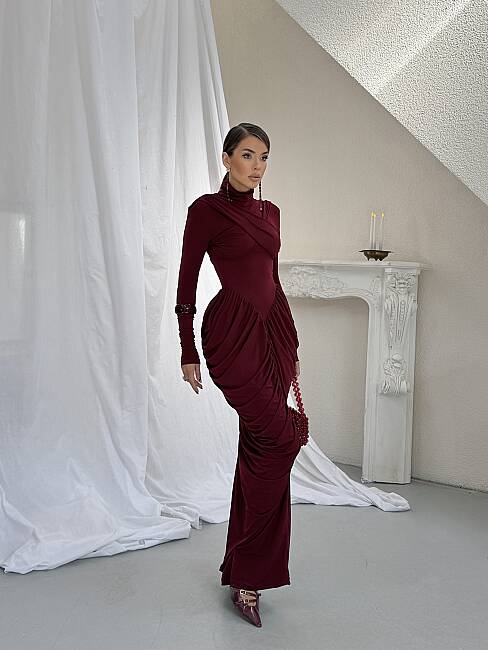 LIORA Maxi Elbise 1450 - Bordo - 5