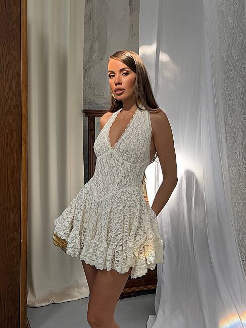 MONE Mini Elbise 1422 - Krem - 2