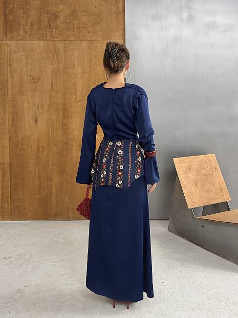 NOUR Korse Detay Maxi Elbise 1266 - Lacivert - 5