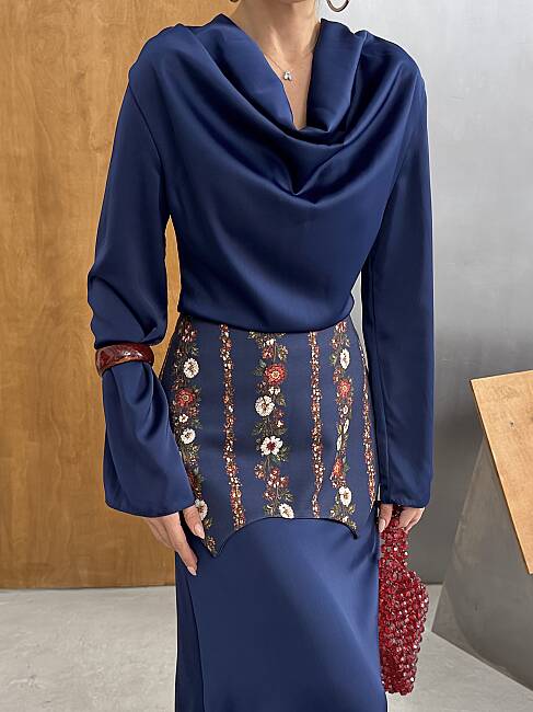 NOUR Korse Detay Maxi Elbise 1266 - Lacivert - 7