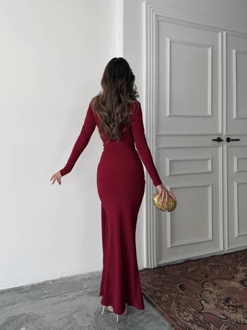 NOVA Maxi Elbise 3079 - Bordo - 2