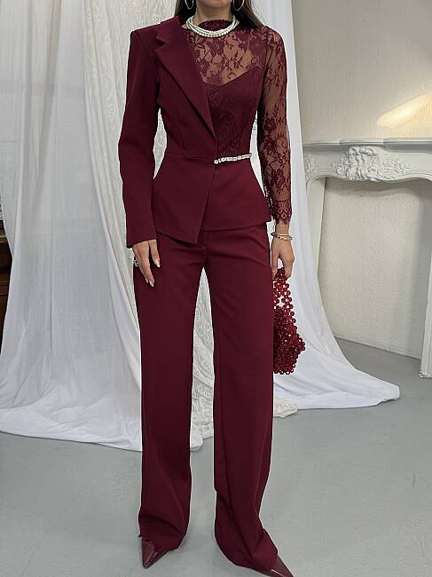 STELLA Dantel Detay Takım 2448 - Bordo - 5