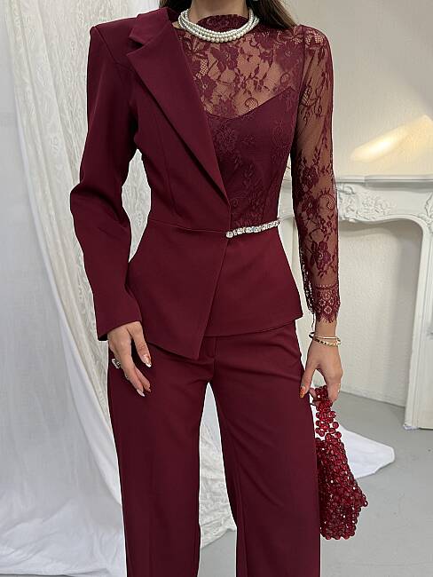 STELLA Dantel Detay Takım 2448 - Bordo - 6