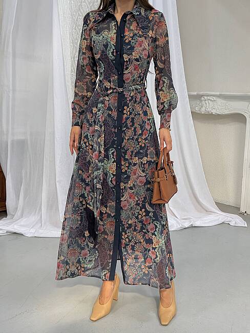 TANYA Maxi Elbise 3191 - Lacivert - 2