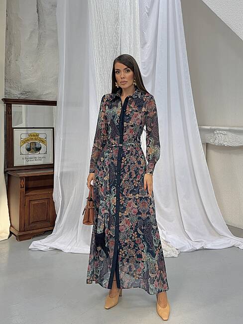 TANYA Maxi Elbise 3191 - Lacivert - 1