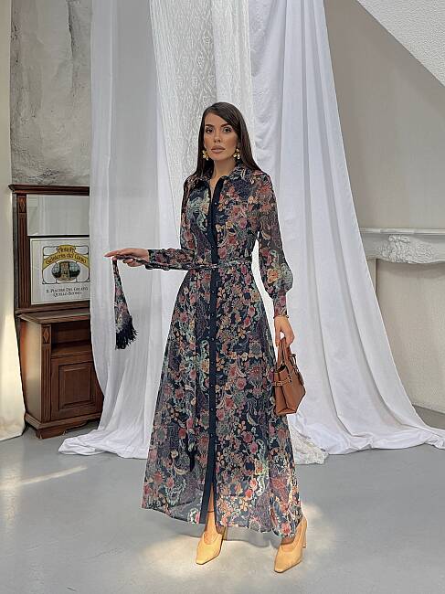 TANYA Maxi Elbise 3191 - Lacivert - 4
