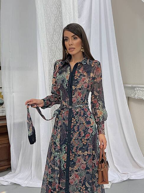 TANYA Maxi Elbise 3191 - Lacivert - 5